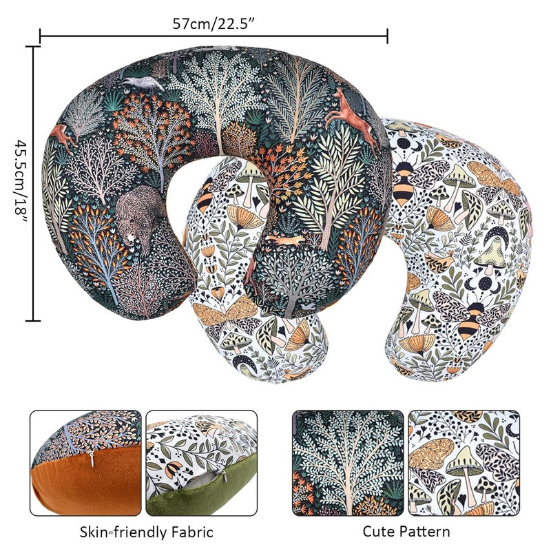 Winmany 2 Pack Baby Nursing Pillow Cover Newborn U-Shaped Breastfeeding Pillowcase Cushion Cover Stretchy Replaceable Forest&Floral Pillow Cover Slipcover 22.5x20 - Image 4
